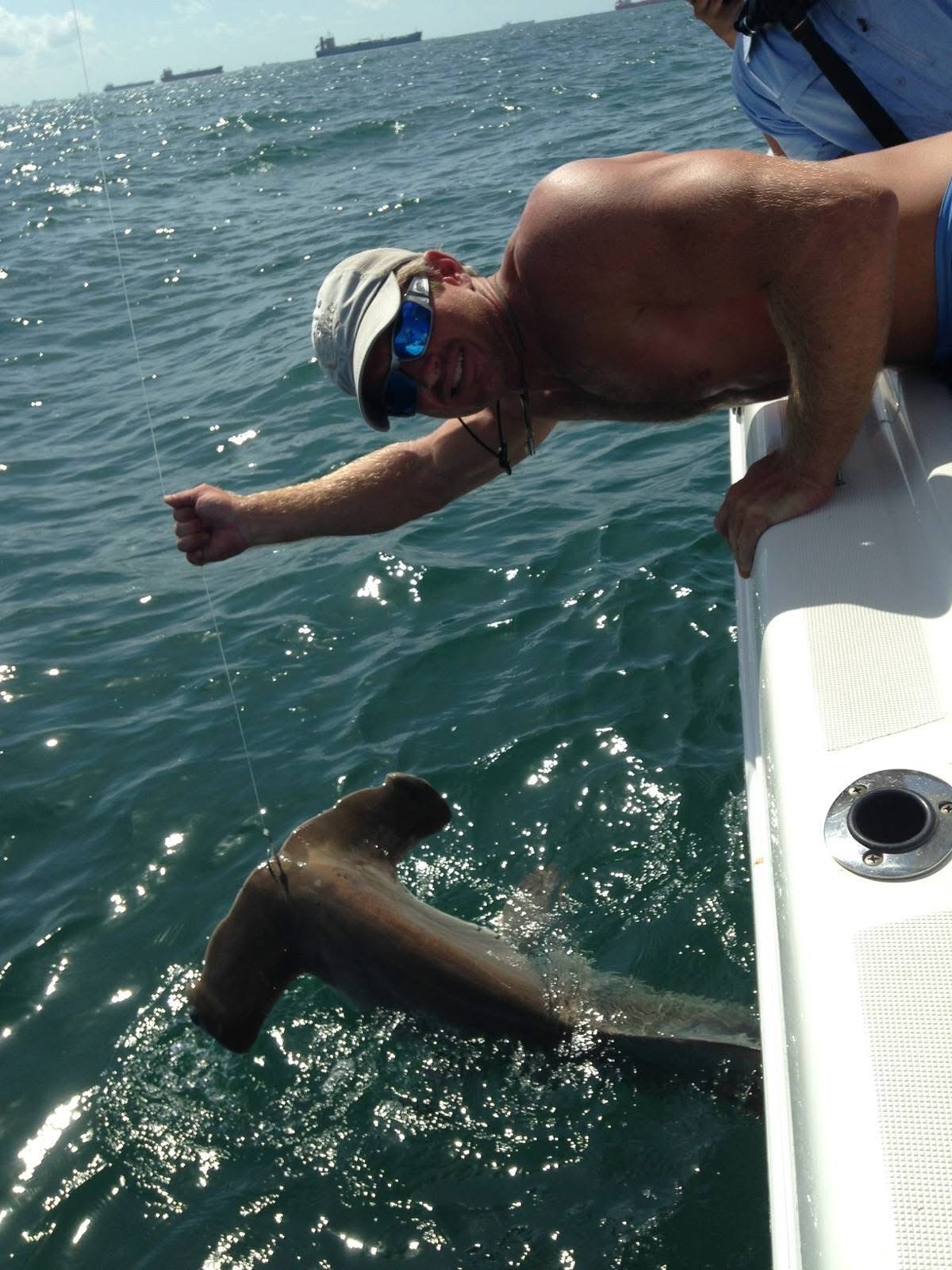 Hammerhead shark boat-side on Galveston offshore charter